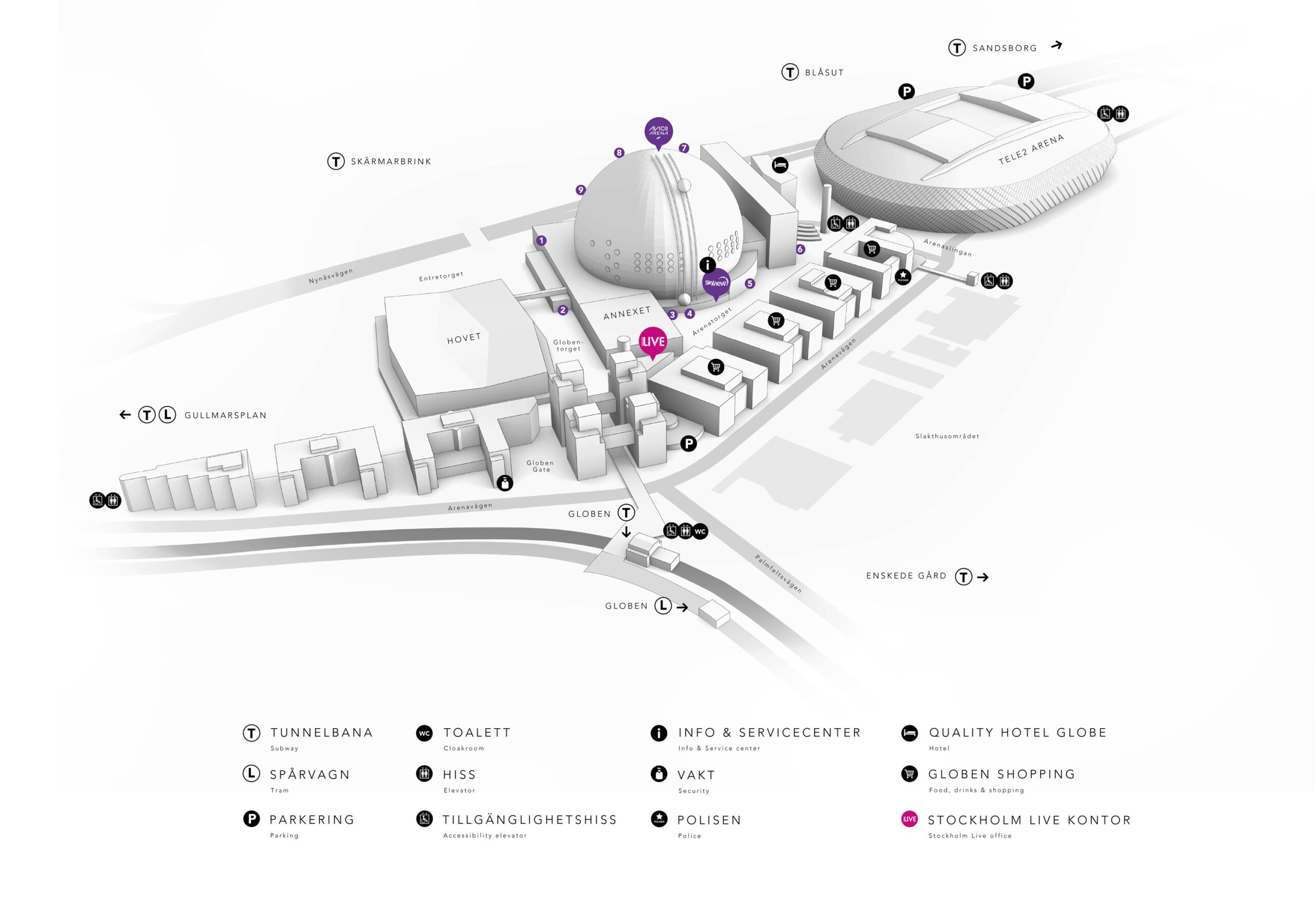 Avicii Arena – områdeskarta